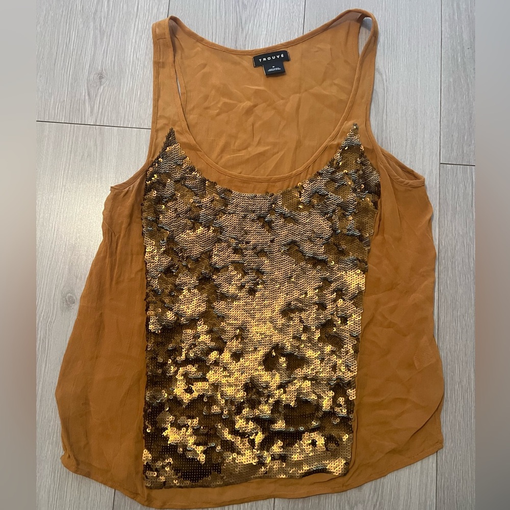 TROUVÉ Gold and Mustard Sequin Tank Top